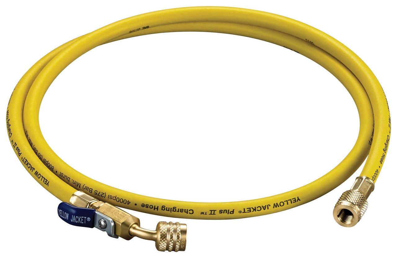 Lennox 27X57 – Yellow Jacket Plus II 60 Inch Charging Hose 1/4 Inch Reverse Thread with Ball Valve, A2L Compatible