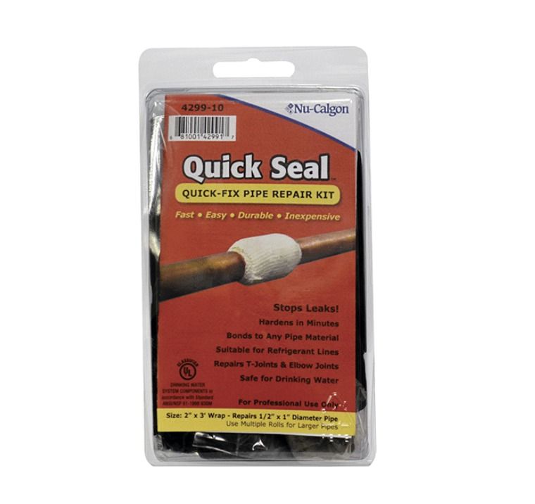 Nu-Calgon 4299-11 - Quick Seal Pipe Repair Tape – 4″ × 12′ Knitted Fiberglass Wrap | Safe for Water & Refrigerant Lines