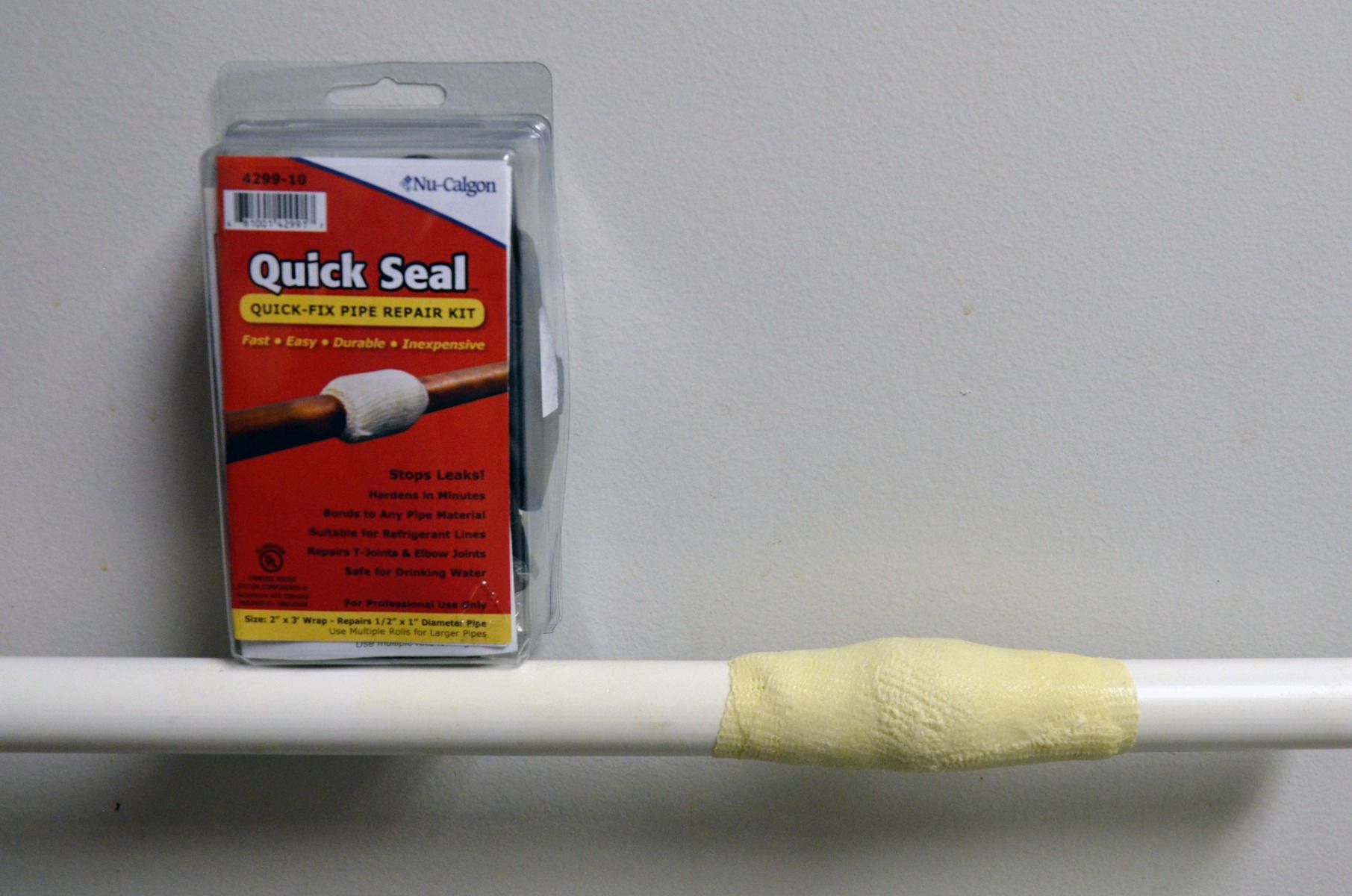 Nu-Calgon 4299-11 - Quick Seal Pipe Repair Tape – 4″ × 12′ Knitted Fiberglass Wrap | Safe for Water & Refrigerant Lines