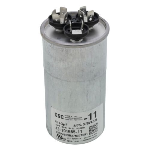 Rheem 43-101665-11 - 45/3 MFD Dual Round Capacitor (370V)