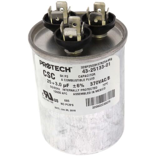 Rheem 43-25133-01 - 25/3 MFD Dual Round Capacitor (370V)