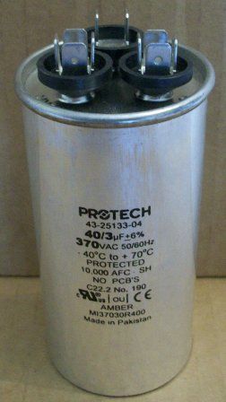 Rheem 43-25133-04 - Dual Capacitor 40/3 MFD Round Style (370V)