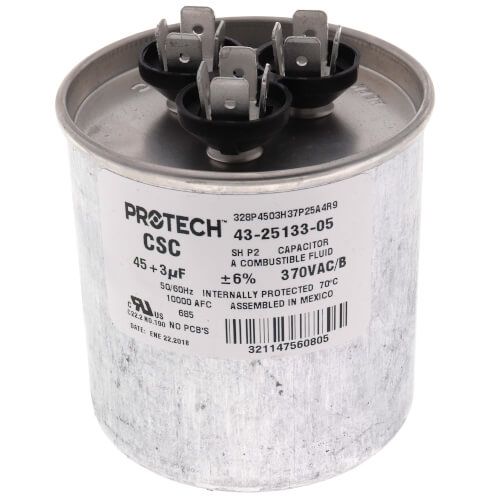 Rheem 43-25133-05 - 45/3 MFD Round Run Capacitor (370V)