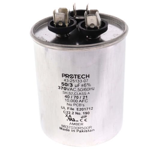 Rheem 43-25133-07 - 50/3 MFD Round Style Dual Capacitor (370V)