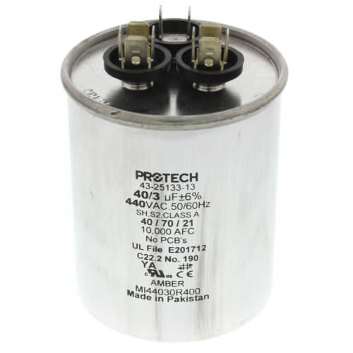 Rheem 43-25133-13 - Dual Capacitor 40/3 MFD Round Style (440V)