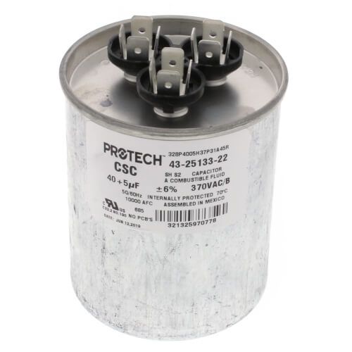 Rheem 43-25133-22 - 40/5 MFD Dual Round Capacitor (370V)