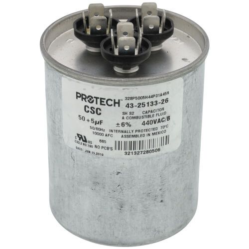 Rheem 43-25133-26 - Capacitor - 50/5/440 Dual Round