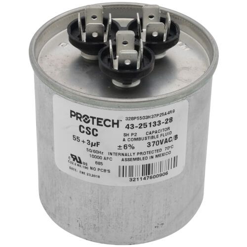 Rheem 43-25133-28 - 55/3 MFD Round Run Capacitor (370V)