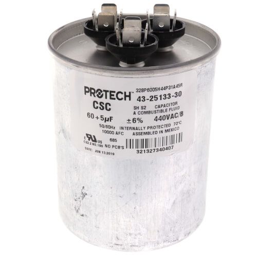 Rheem 43-25133-30 - 60/5 MFD Dual Round Capacitor (440V)