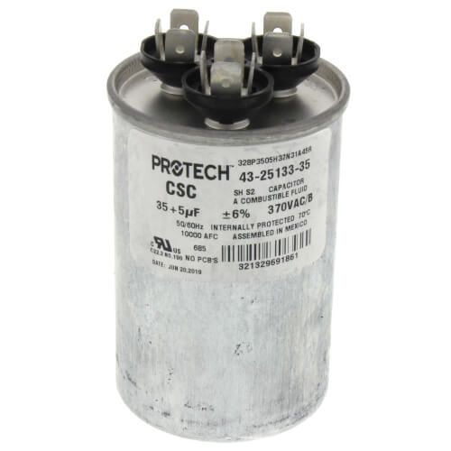 Rheem 43-25133-35 - 35/5 MFD Dual Round Capacitor (370V)