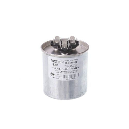 Rheem 43-25133-38 - Dual Round Capacitor - 50/7.5 uF, 370 VAC, 2.620 x 4.920 (max.) in.