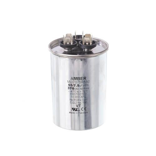 Rheem 43-25133-39 - Dual Round Capacitor - 55/7.5 uF, 370 VAC, 2.620 x 3.940 (max.) in.