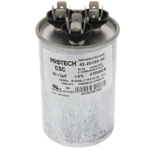 Rheem 43-25133-44 - 40/5 MFD Round Capacitor (370V)