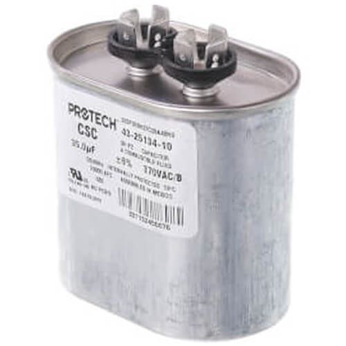 Rheem 43-25134-10 - Single Oval Capacitor - 35 uF, 370 VAC, 1.910 x 2.910 x 3.940 (max.) in.