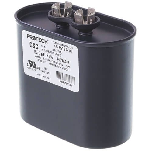 Rheem 43-25134-16 - Single Oval Capacitor - 55 uF, 440 VAC, 1.970 x 3.660 x 3.350 (max.) in.