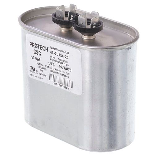 Rheem 43-25134-20 - Single Oval Capacitor - 50 uF, 440 VAC, 1.970 x 3.660 x 3.350 (max.) in.
