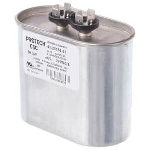 Rheem 43-25134-31 - Single Oval Capacitor - 80 uF, 370 VAC, 1.970 x 3.660 x 3.940 (max.) in.