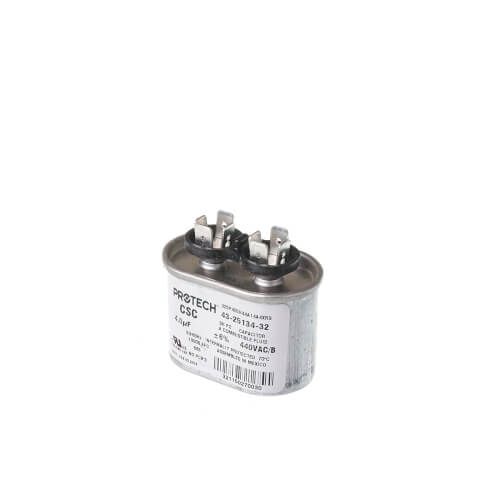 Rheem 43-25134-32 - Single Oval Capacitor - 4 uF, 440 VAC, 1.310 x 2.160 x 2.950 (max.) in.