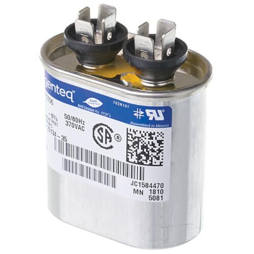 Rheem 43-25134-35 - Single Oval Capacitor - 6 uF, 370 VAC, 1.310 x 2.160 x 2.000 (max.) in.