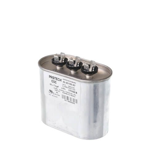 Rheem 43-25135-07 - Dual Oval Capacitor - 60/7.5 uF, 370 VAC, 1.970 x 3.670 x 3.620 (max.) in.