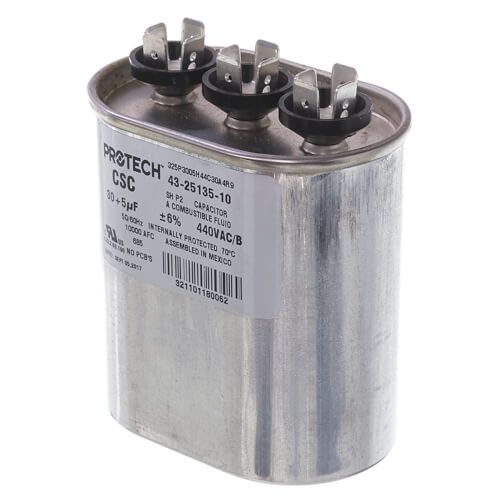 Rheem 43-25135-10 - Dual Oval Capacitor - 30/5 uF, 440 VAC, 1.890 x 2.900 x 3.940 (max.) in.