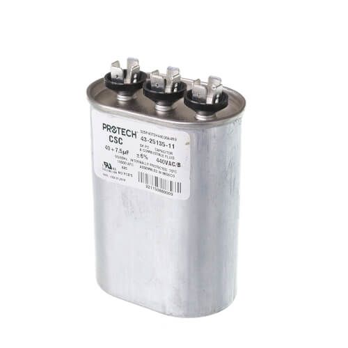 Rheem 43-25135-11 - Dual Oval Capacitor - 40/7.5 uF, 440 VAC, 1.890 x 2.900 x 4.000 (max.) in.