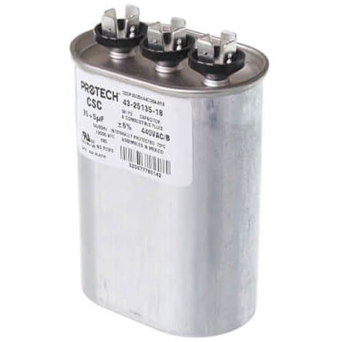 Rheem 43-25135-18 - Dual Oval Capacitor - 35/5 uF, 440 VAC, 1.890 x 2.900 x 4.920 (max.) in.