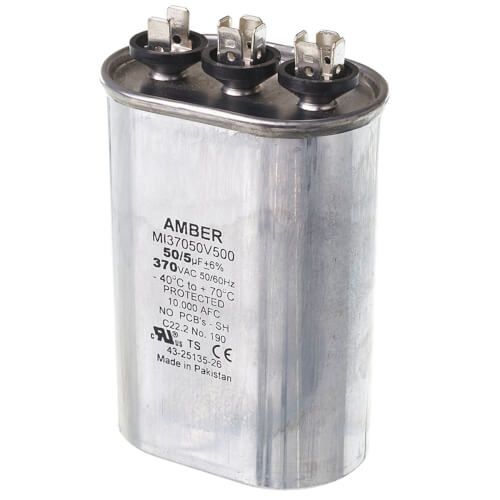 Rheem 43-25135-26 - Dual Oval Capacitor - 50/5 uF, 370 VAC, 1.890 x 2.900 x 4.920 (max.) in.