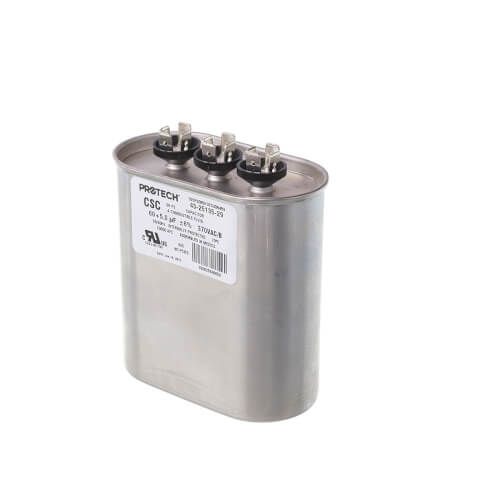 Rheem 43-25135-29 - Dual Oval Capacitor - 60/5 uF, 370 VAC, 1.970 x 3.670 x 4.680 (max.) in.