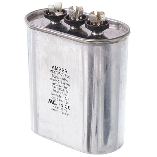 Rheem 43-25135-30 - Dual Oval Capacitor - 70/5 uF, 370 VAC, 1.970 x 3.670 x 4.680 (max.) in.