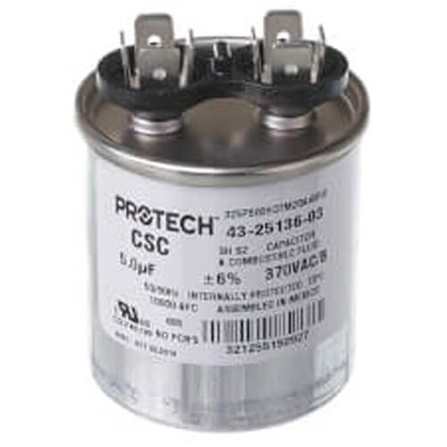 Rheem 43-25136-03 - Single Round Capacitor - 5 uF, 370 VAC, 1.890 x 2.170 (max.) in.
