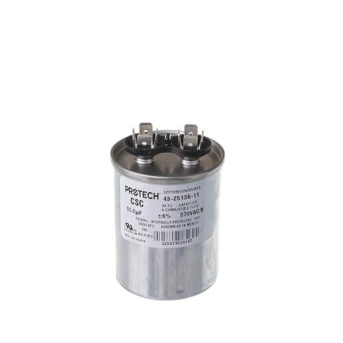 Rheem 43-25136-11 - Single Round Capacitor - 30 uF, 370 VAC, 2.120 x 3.940 (max.) in.