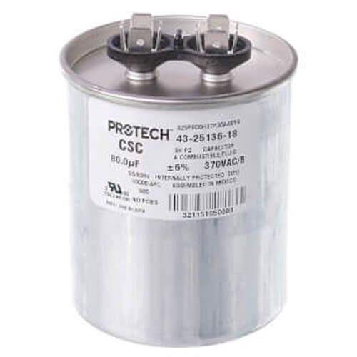 Rheem 43-25136-18 - Single Round Capacitor - 80 uF, 370 VAC, 2.620 x 5.120 (max.) in.