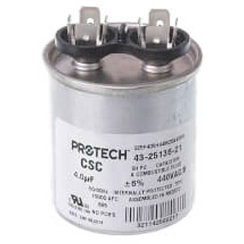 Rheem 43-25136-21 - Single Round Capacitor - 4 uF, 440 VAC, 1.890 x 2.170 (max.) in.