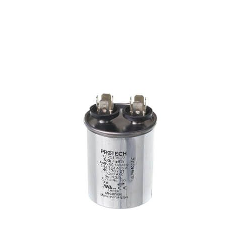 Rheem 43-25136-22 - Single Round Capacitor - 5 uF, 440 VAC, 1.890 x 2.170 (max.) in.