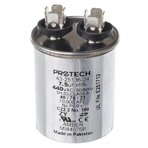 Rheem 43-25136-24 - Single Round Capacitor - 7.5 uF, 440 VAC, 1.890 x 2.170 (max.) in.