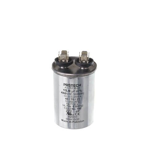 Rheem 43-25136-27 - Single Round Capacitor - 15 uF, 440 VAC, 1.890 x 2.560 (max.) in.