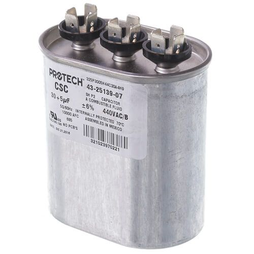Rheem 43-25139-07 - Dual Oval Capacitor - 30/5 uF, 440 VAC