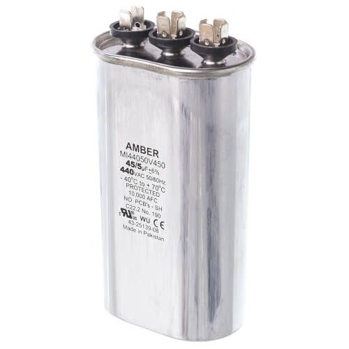 Rheem 43-25139-08 - Dual Oval Capacitor - 45/5 uF, 440 VAC