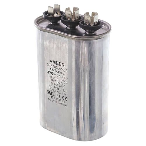 Rheem 43-25139-09 - Dual Oval Capacitor - 45/3 uF, 370 VAC