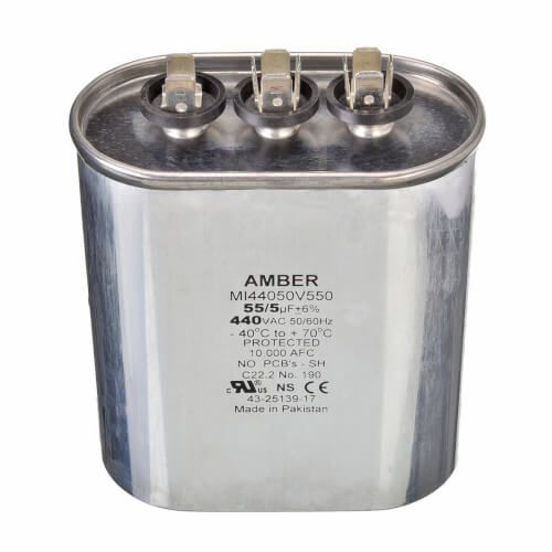 Rheem 43-25139-17 - Dual Oval Capacitor - 55/5 uF, 440 VAC