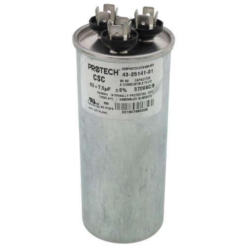 Rheem 43-25141-01 - Dual Round Capacitor - 80/7.5 uF, 370 VAC