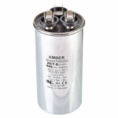Rheem 43-25141-04 - Dual Round Capacitor - 25/7.5 uF, 440 VAC