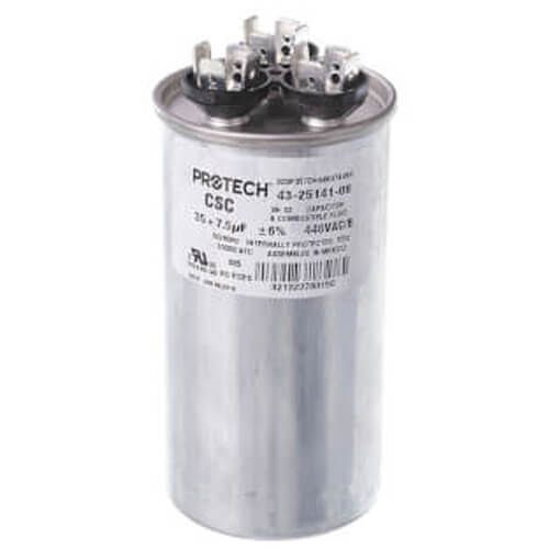 Rheem 43-25141-06 - Dual Round Capacitor - 35/7.5 uF, 440 VAC