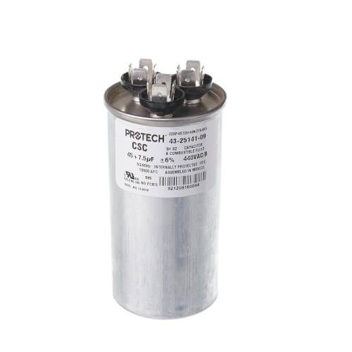 Rheem 43-25141-09 - Dual Round Capacitor - 45/7.5 uF, 370 VAC