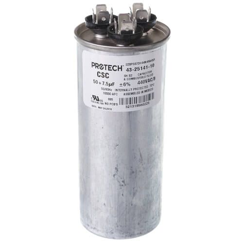 Rheem 43-25141-10 - Dual Round Capacitor - 50/7.5 uF, 440 VAC