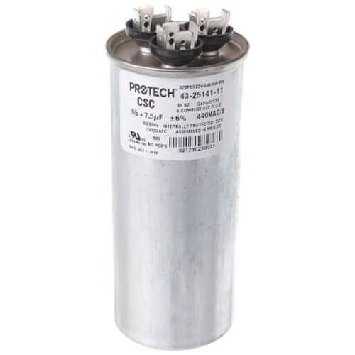 Rheem 43-25141-11 - Dual Round Capacitor - 55/7.5 uF, 440 VAC