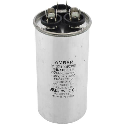 Rheem 43-26271-50 - Dual Round Capacitor - 35/10 uF, 370 VAC, 2.125 x 3.750 in.