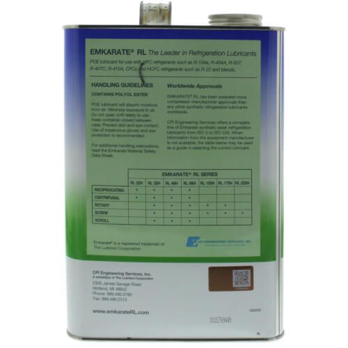 NUC-4317-46 - Refrigeration Oil, Emkarate RL100H 4 x 1 gal. cs.