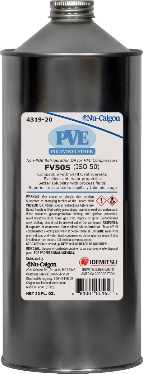 Nu-Calgon 4319-20 - Refrigeration Oil, PVE-FV50S 6 x 1 qt. cs.